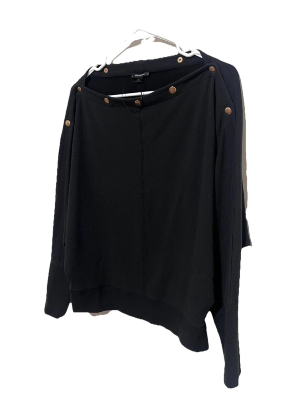 Stella & Dot The Weekend Top Womens Large Black Dolman Sleeve Gold Snap NWOT NEW